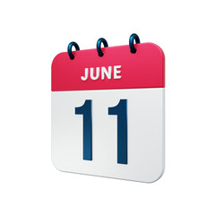 June Realistic Calendar Icon 3D Rendered Date June 11