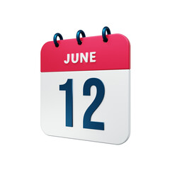 June Realistic Calendar Icon 3D Rendered Date June 12