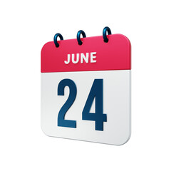 June Realistic Calendar Icon 3D Rendered Date June 24