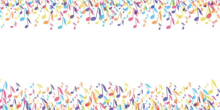 Colorful Music notes border frame. Vector Illustration background