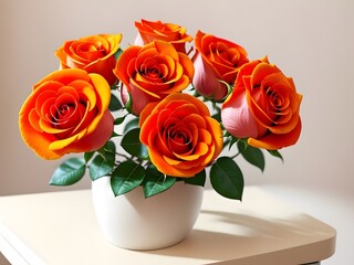 Fototapeta premium Cheerful Elegance: Orange Roses on a Desk