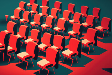 red chairs rows in conference hall. Generative AI