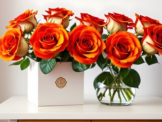 Beautiful Orange Roses On Desk - Perfect For Home Decor
