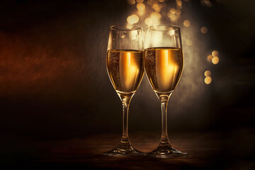 Two glasses of champagne New Years Eve party (Generative AI)