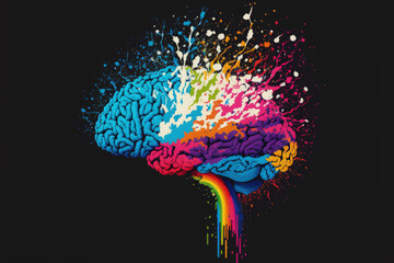 Color brain thought openminded concept with colorful bursts illustrating mind activity. Generative AI