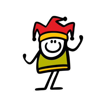 recommend clip art: Doodle funny boy at a carnival dressed as a medieval court jester.