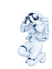 astronaut kneeling an shooting