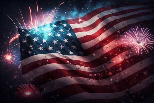 usa american flag on fireworks display background patriotic design new quality universal colorful joyful memorial independence day holiday stock image illustration