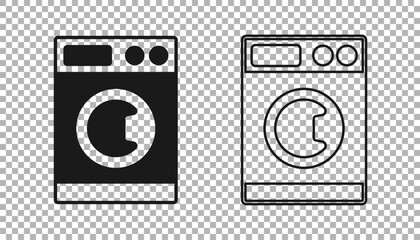 Black Washer icon isolated on transparent background. Washing machine icon. Clothes washer - laundry machine. Home appliance symbol. Vector