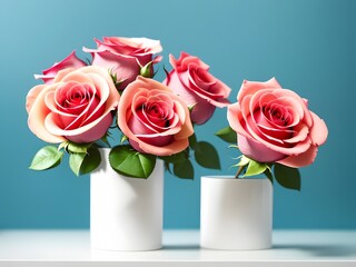 Beautiful Red Roses on Desk - Isolated on White Background