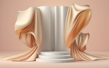 Pastel background for beauty products with a podium and a pedestal for product photography. Ideal shapes to highlight the merits of your product or logo. Based on Generative AI