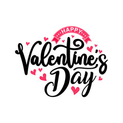 Happy Valentines Day typography background with handwritten calligraphy text, isolated on white background. Vector Illustration.
