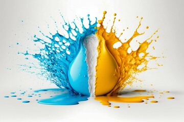 Plakat Paint spray spalsh blot in ukrainian blue and yellow colors. Generative AI