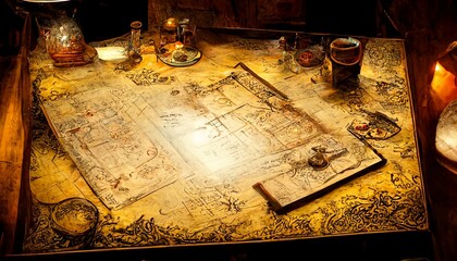 Fantasy Quest Map Planning Table, Generative AI