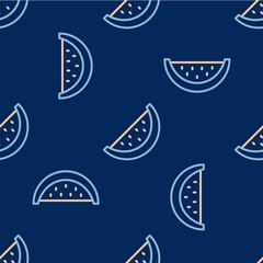 Line Watermelon icon isolated seamless pattern on blue background. Vector