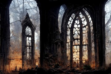 Obraz premium Skeleton of ancient cathedral, Generative AI