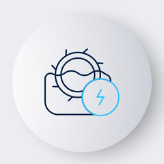 Obraz premium Line Water mill icon isolated on white background. Water wheel energy. Hydro power turbine wheel. Colorful outline concept. Vector