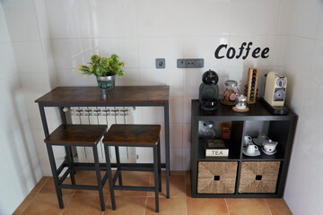 Home coffee room with capsule coffee machines