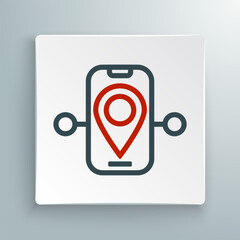 Line Route location icon isolated on white background. Train line path of train road route with start point GPS and dash line. Colorful outline concept. Vector