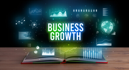 Business inscription coming out from an open book