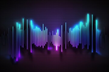 Blue and violet neon sound stripe lights background - Generative AI