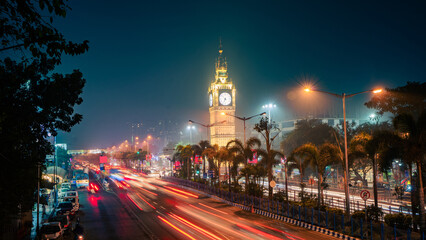 Fototapeta na wymiar Lake town watch tower located at Kolkata, West Bengal, India, night view of the city