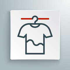 Line Drying clothes icon isolated on white background. Clean shirt. Wash clothes on a rope with clothespins. Clothing care and tidiness. Colorful outline concept. Vector