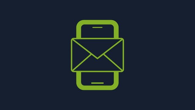Yellow Mobile and envelope, new message, mail icon isolated on blue background. Usage for e-mail newsletters, headers, blog posts. 4K Video motion graphic animation