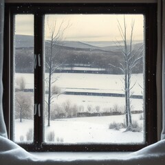 View from Window of Winter Landscape, Generative AI Illustration