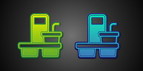 Green and blue Coffee cup to go icon isolated on black background. Vector