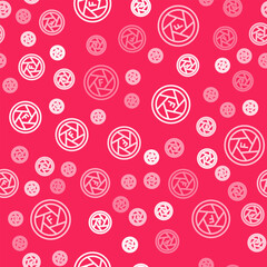White line Camera shutter icon isolated seamless pattern on red background. Vector