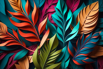 Texture d'arrière plan en feuilles colorés - Générative iA