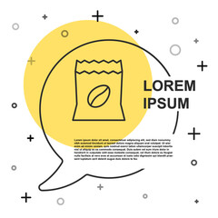 Black line Bag of coffee beans icon isolated on white background. Random dynamic shapes. Vector