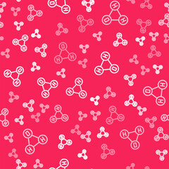 White line Chemical formula for water drops H2O shaped icon isolated seamless pattern on red background. Vector
