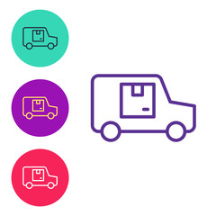 Set line Delivery cargo truck vehicle icon isolated on white background. Set icons colorful. Vector