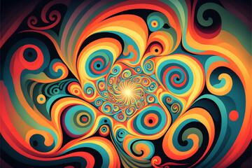 Fototapeta premium Colourful psychedelic background design made with Generative AI technology 