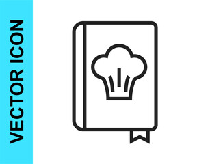 Black line Cookbook icon isolated on white background. Cooking book icon. Recipe book. Fork and knife icons. Cutlery symbol. Vector