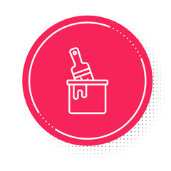 White line Paint bucket with brush icon isolated on white background. Red circle button. Vector