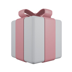 White gift box with pink bow 3D render 04