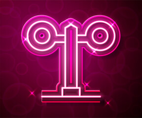 Glowing neon line Train traffic light icon isolated on red background. Traffic lights for the railway to regulate the movement of trains. Vector