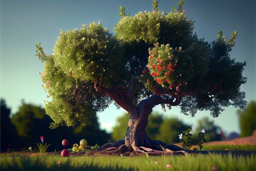 Tree with colorful fruits. Genarated AI