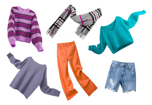 Beautiful colorful women's clothes flying isolated.