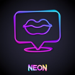 Glowing neon line Smiling lips icon isolated on black background. Smile symbol. Vector