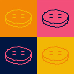 Pop art line Homemade pie icon isolated on color background. Vector