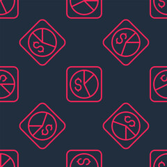 Red line Market analysis icon isolated seamless pattern on black background. Report text file icon. Accounting sign. Audit, analysis, planning. Vector