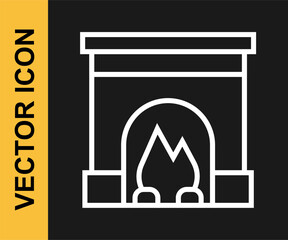 White line Interior fireplace icon isolated on black background. Vector