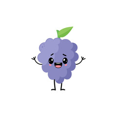 Happy bunch of grapes with kawaii emoji. Flat design vector illustration of grapes on white background	
