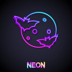 Glowing neon line Moon and stars icon isolated on black background. Cloudy night sign. Sleep dreams symbol. Full moon. Night or bed time sign. Vector