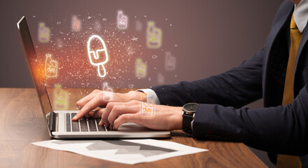 Hand searching for recipes on the internet