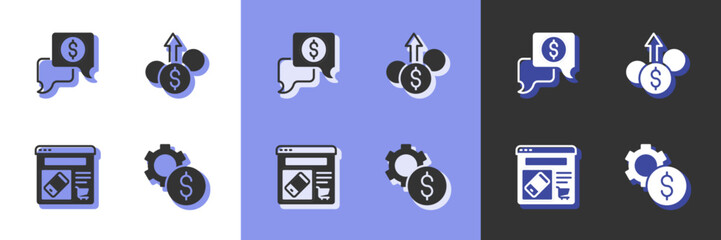 Set Gear with dollar symbol, Business negotiations, Online shopping screen and Financial growth icon. Vector